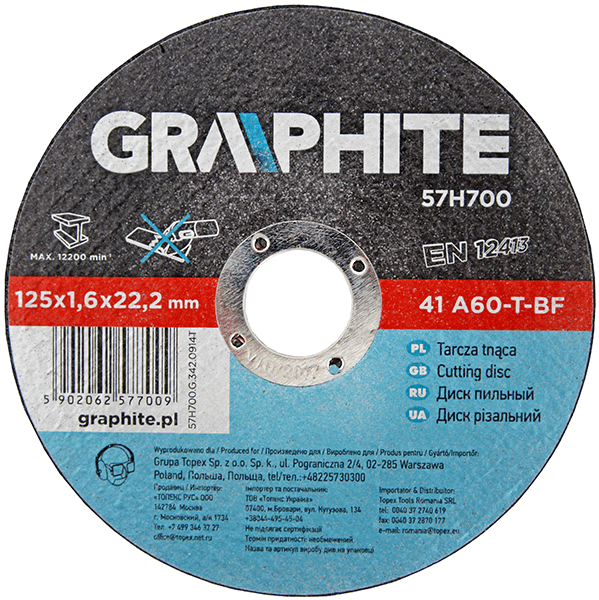 graphite doorslijpschijf 115x22x2.5mm metaal 57h706