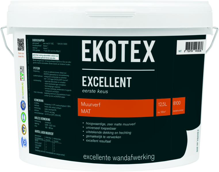 ekotex muurverf excellent mat ral 9010 12.5 ltr